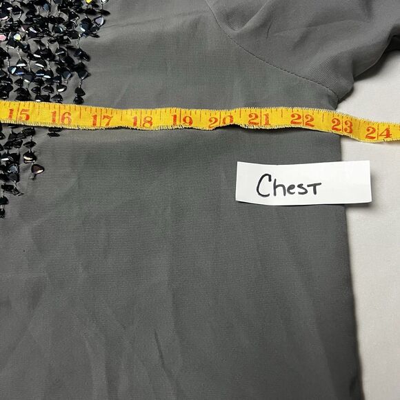 Chico's Womens Grey Sequin Shear Button‎ Down Career Top Size 2 Medium Holiday - Picture 7 of 10